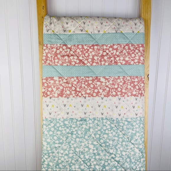 Handmade Easter / Spring Quilt Dusty Rose Blue Polka Dot Nursery Baby Bedding - Picture 3 of 11